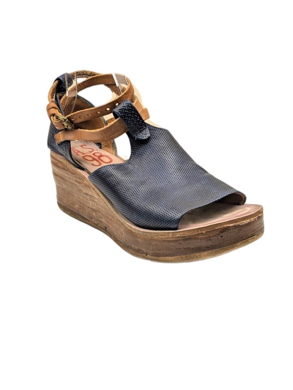 A.S.98 Nino Leather Platform Wedge Sandals Navy Ankle Wrap EU 40 US 9/9.5 S4114 - Picture 4 of 13